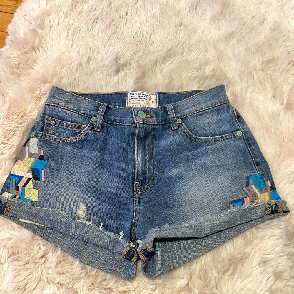 Sandrine Rose Los Angeles Revolve Embroidered Denim Shorts-26